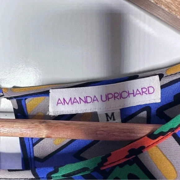 Amanda Uprichard Geometric Print Long Sleeve Silk Tunic Dress Size Medium - Picture 8 of 9